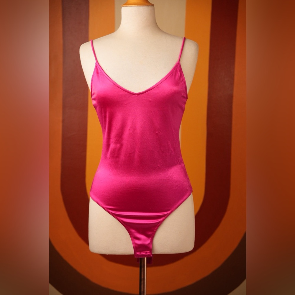 Topshop Hot Pink Satin Bodysuit